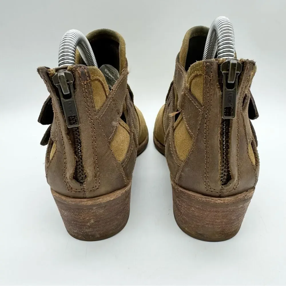 UGG Patsy Heeled Buckle Moto Boho Ankle Booties In Chestnut Brown‎ Size 6 Office